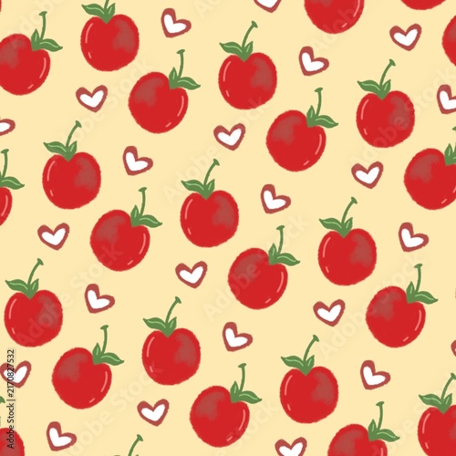 Cute Hand Drawn Cherry and Heart Seamless Pattern