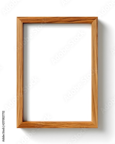 Minimal wooden picture frame without artwork, home decor item isolated on white background