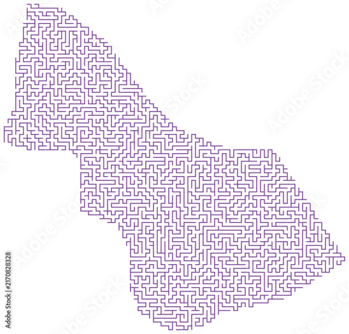 Abstract purple geometric maze pattern forming a unique irregular shape on white background for creative projects.