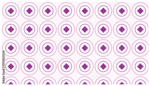 Abstract purple geometric pattern with diamonds inside circles on light pink background.