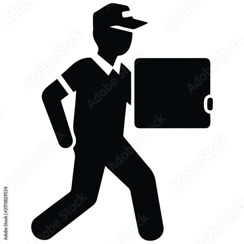 Delivery man running with parcel box black silhouette illustration vector for shipping.