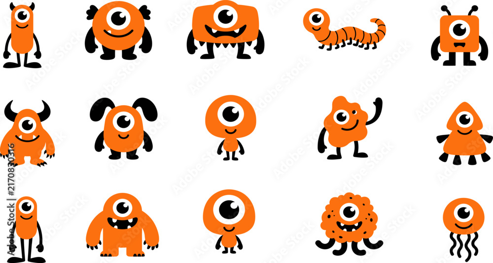 Fototapeta premium A delightful collection featuring many cute cartoon dog characters displayed in different poses with bright orange coloring