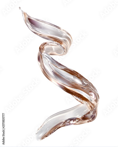 Transparent cleansing gel ribbon flowing diagonally with glossy highlights, skincare texture isolated on white background