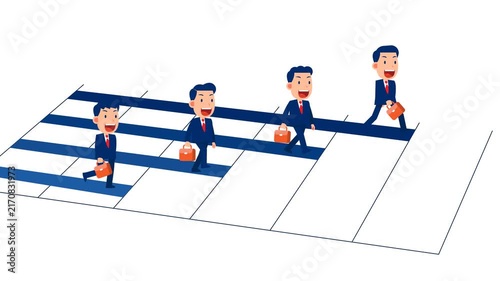 Animated businessman walking on the graph bar, Growth and teamwork concept