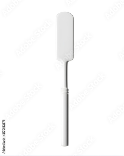 White plastic cosmetic spatula with rounded tip, skincare tool isolated on white background