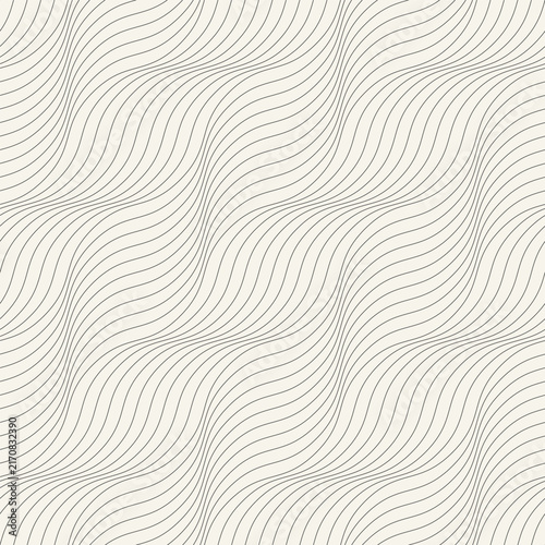Seamless vector pattern. Linear diagonal geometric waves. This monochrome design creates a dynamic ripple effect with thin lines.  Stylish monochrome surface design.