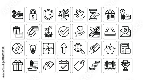 Collection of various line icons for business and everyday life concepts