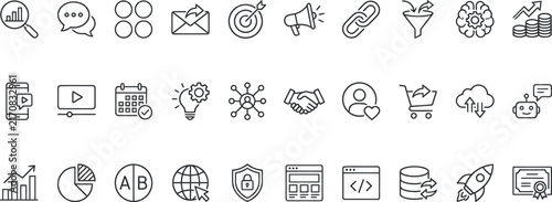 Bild auf Leinwand A comprehensive set of business and finance related line icons in editable strok