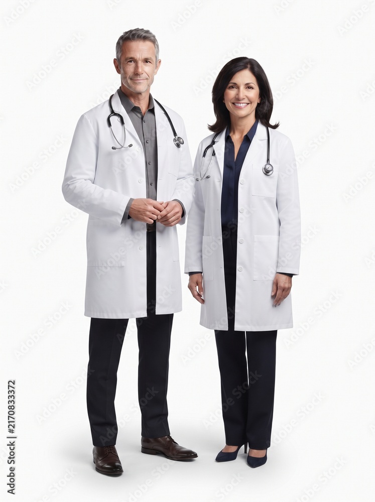 Fototapeta premium Two Professional ENT Specialists on White