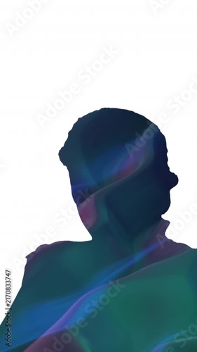 Animation of silhouette of woman dancing and clapping with light trails on white background