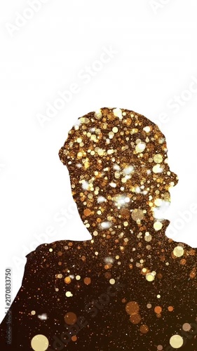Animation of silhouette of woman dancing with light trails on white background