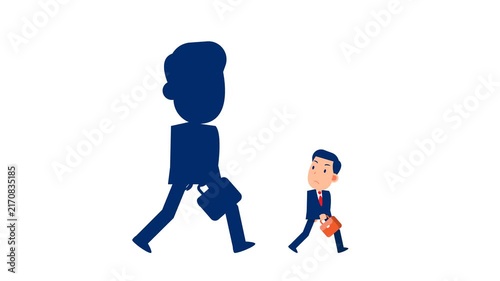 Animated businessman walking with the shadow follow