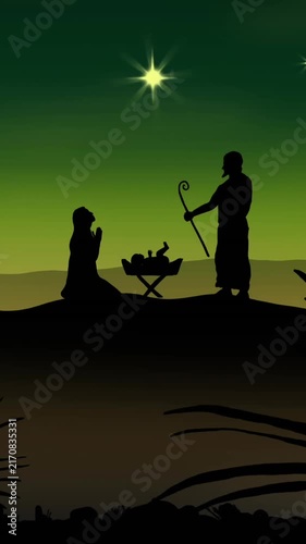 Animation of silhouette of nativity scene on green background