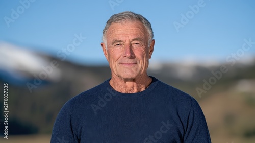 Older Man Posing in Mountainous Landscape
