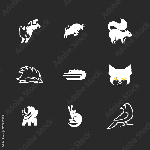 Modern Minimalist Animal Logos Set. Abstract Vector Icons for Branding and Design.