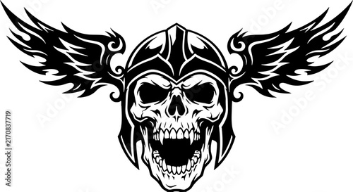 Winged Skull in Warrior Helmet Vector Illustration