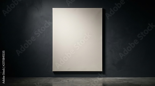 Empty white picture frame on dark wall with soft lighting for modern minimalist decor display