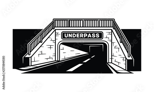 Vector illustration of a stone underpass bridge with road