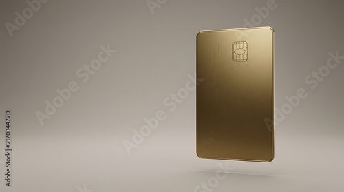 Blank gold credit card floating on a neutral background for luxury banking concepts.