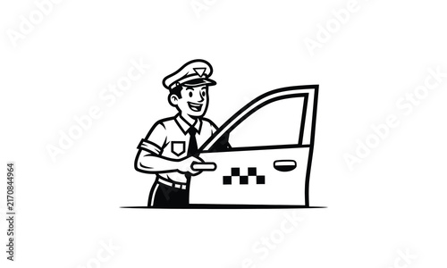Friendly taxi driver opening car door