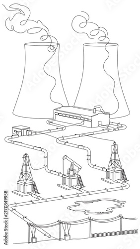 Industrial power plant illustration on white background.