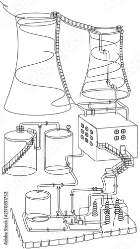 Industrial power plant illustration white background.