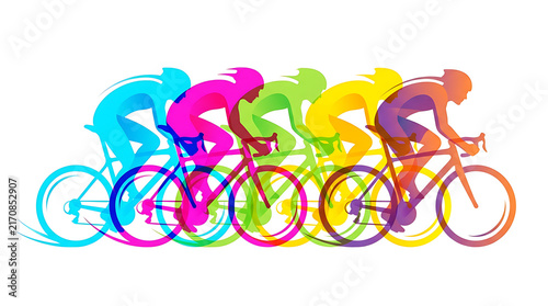 Dynamic colorful illustration of cyclists in a race isolated on white background