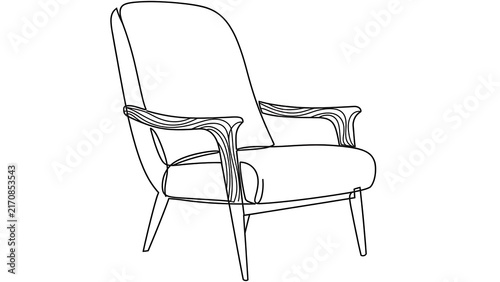 Mid century modern armchair illustration white background.