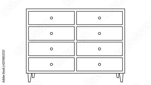 Mid century modern dresser white background.