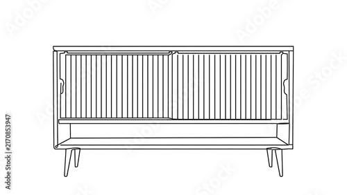 Mid century modern sideboard white background.