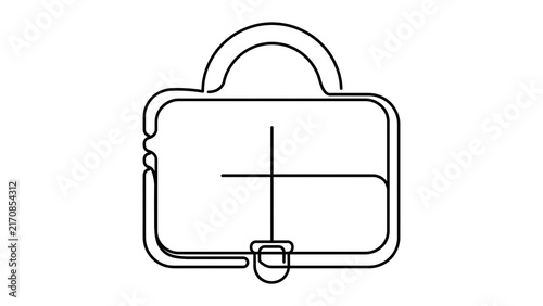 Minimalist briefcase icon on white background.