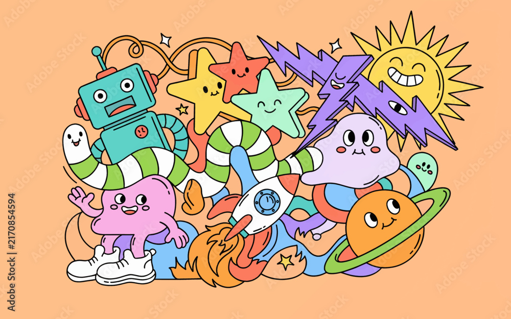 Fototapeta premium Colorful cartoon doodle illustration