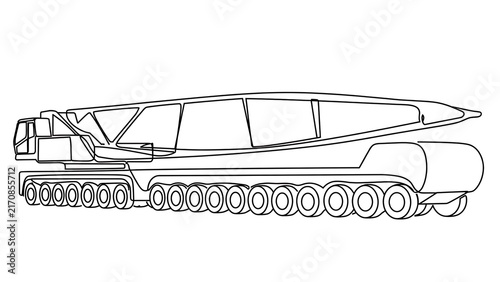 Military missile transporter erector launcher white background.