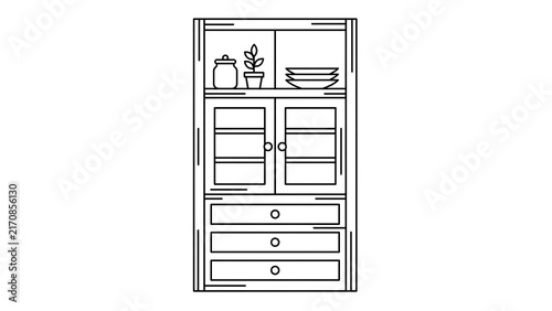 Minimalist cabinet illustration on white background.