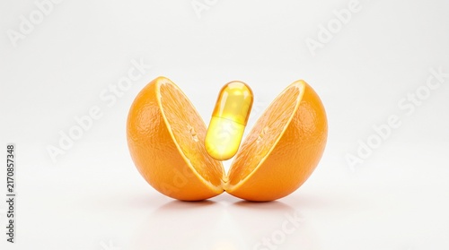 Obraz na płótnie Citrus Fruit Splitting Revealing Vitamin Capsule 