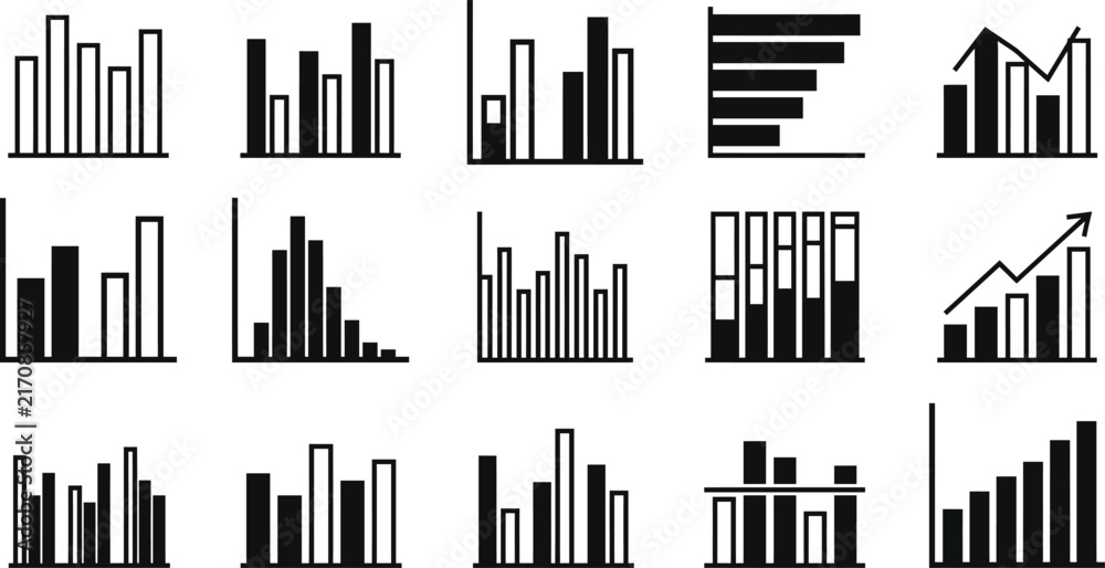 Obraz premium Assorted black and white icons for business and statistical data