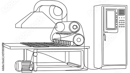 Industrial printing press machine white background.