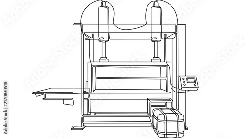 Industrial printing press machine white background.