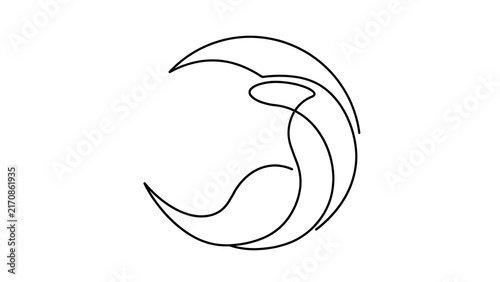 Minimalist abstract swirl design white background.