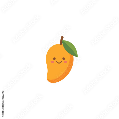 Cute Kawaii Mango Fruit Character with Green Leaf Illustration