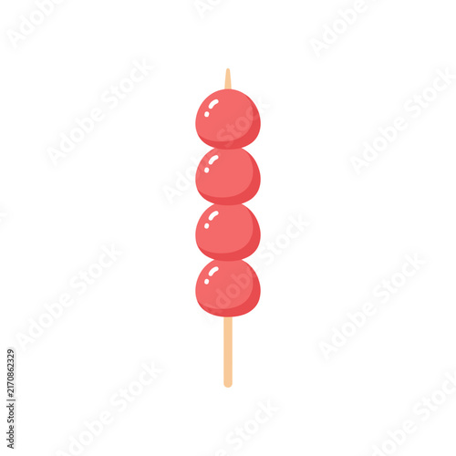 Cute kawaii cartoon tanghulu vector illustration with glossy sugar coated red fruit skewer