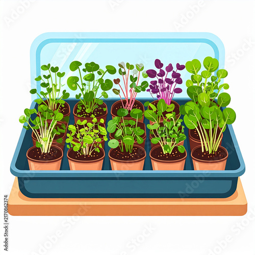 Microgreens Indoor Growing Seedling Tray PNG Illustration, Fresh Organic Sprouts and Herb Cultivation