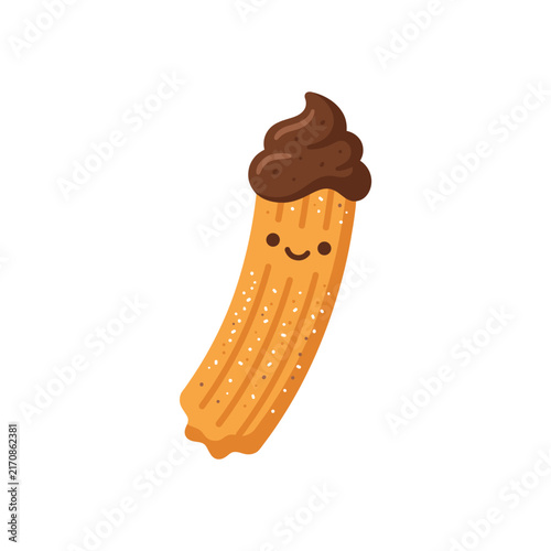 Cute Churros with Chocolate Cream Topping Cartoon Illustration