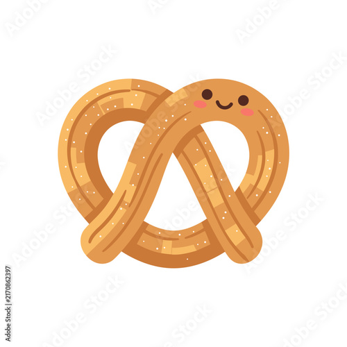Cute Pretzel Cartoon Character with Sesame Seeds