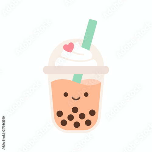 Cute Bubble Tea with Whipped Cream and Heart Topping Illustration