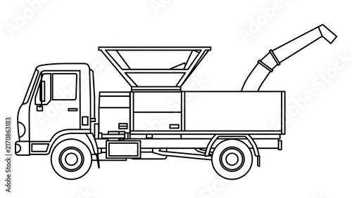 Industrial truck unloading materials white background.