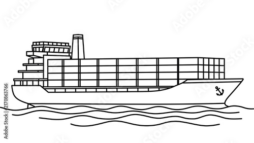 Obraz na płótnie Large cargo ship illustration on white background.