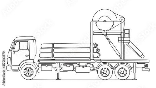 Industrial truck with crane on white background.