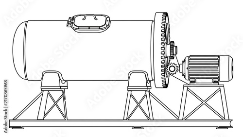 Industrial turbine engine on white background.