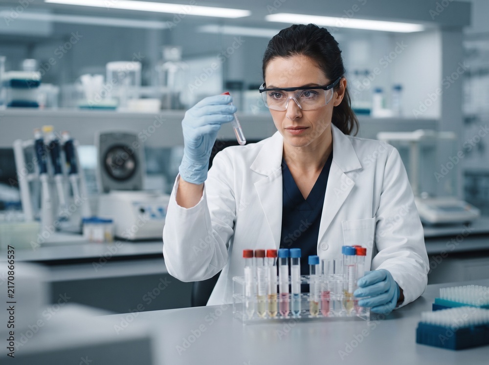 Fototapeta premium Virologist Using Microscope in Research Laboratory
